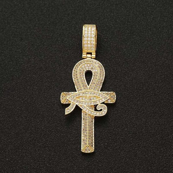 Bijou pendentif croix d'ankh oeil horus ice chaine hip hop