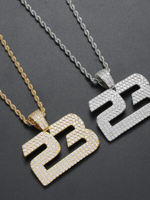 Pendentif jordan 23 bijou ice diamant hip hop chaine collier