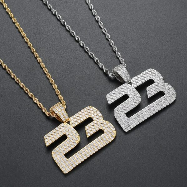 Pendentif jordan 23 bijou ice diamant hip hop chaine collier