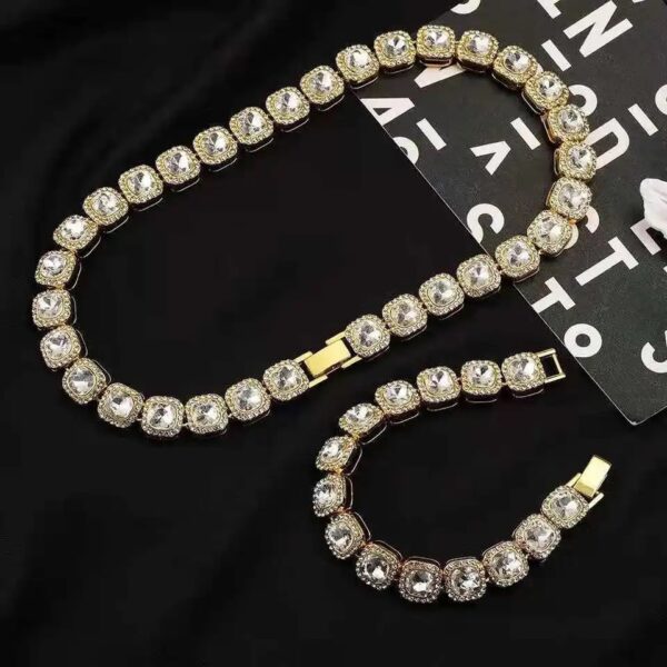 Ensemble collier chaine bracelet hip hop ice en diamant