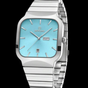 Montre RWD Blue Lagoon argentée à cadran bleu ciel sur fond noir