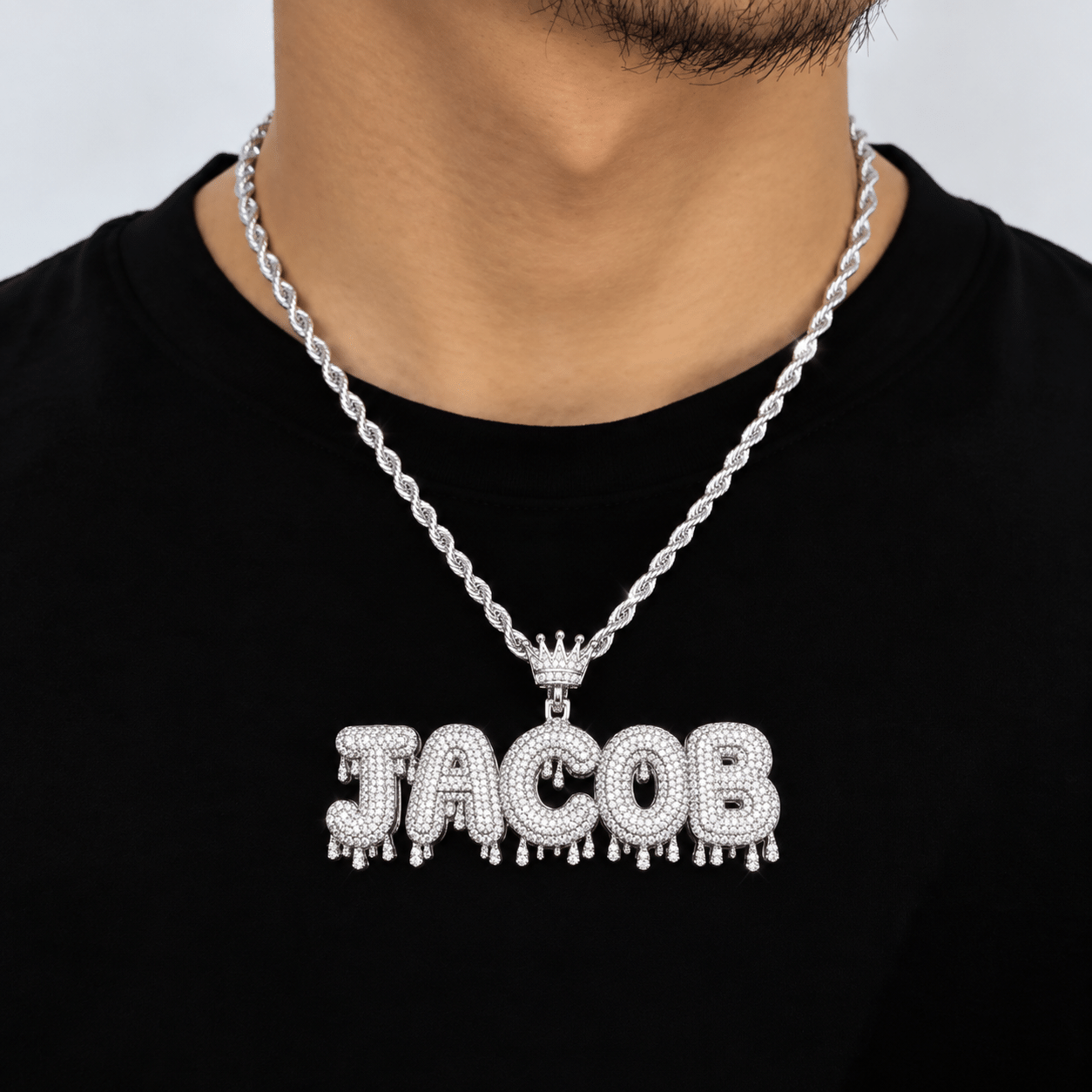 Pendentif personnalisé ICE PERSO avec chaîne corde sertie