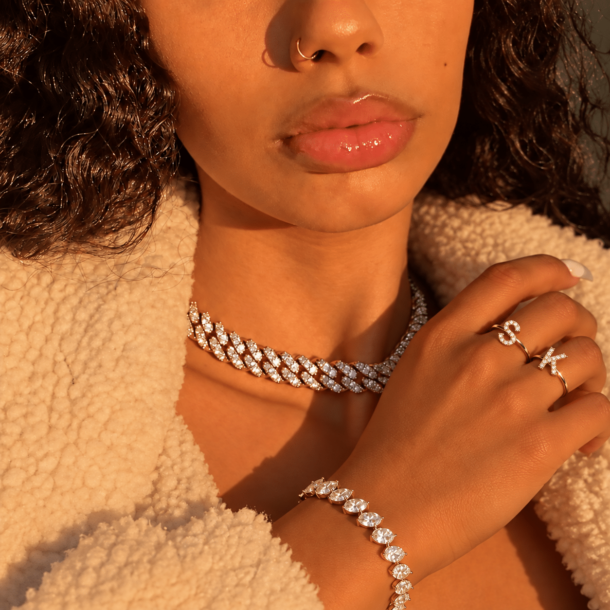Bijoux femme ICE PERSO avec collier, bracelet et bagues sertis