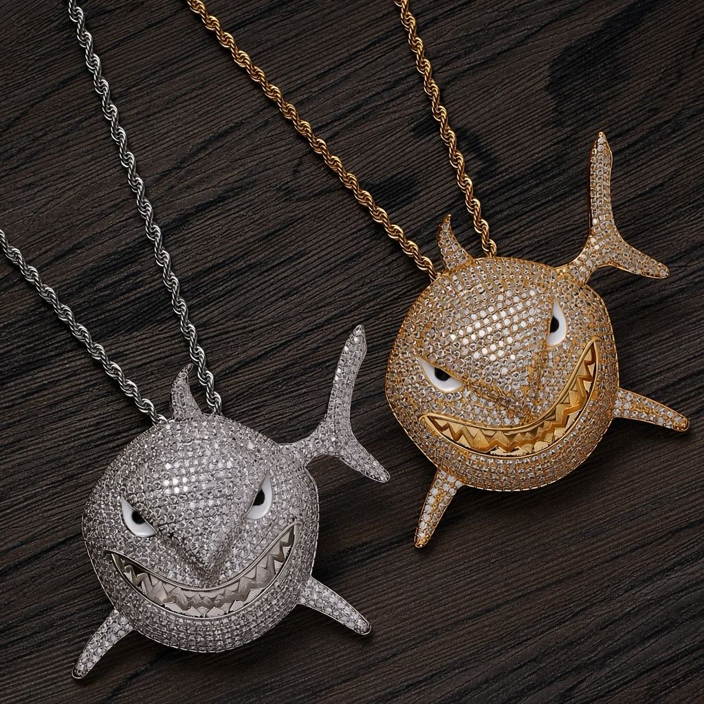 PENDENTIF REQUIN HIP-HOP SHARK ICE + CHAÎNE – Image 3